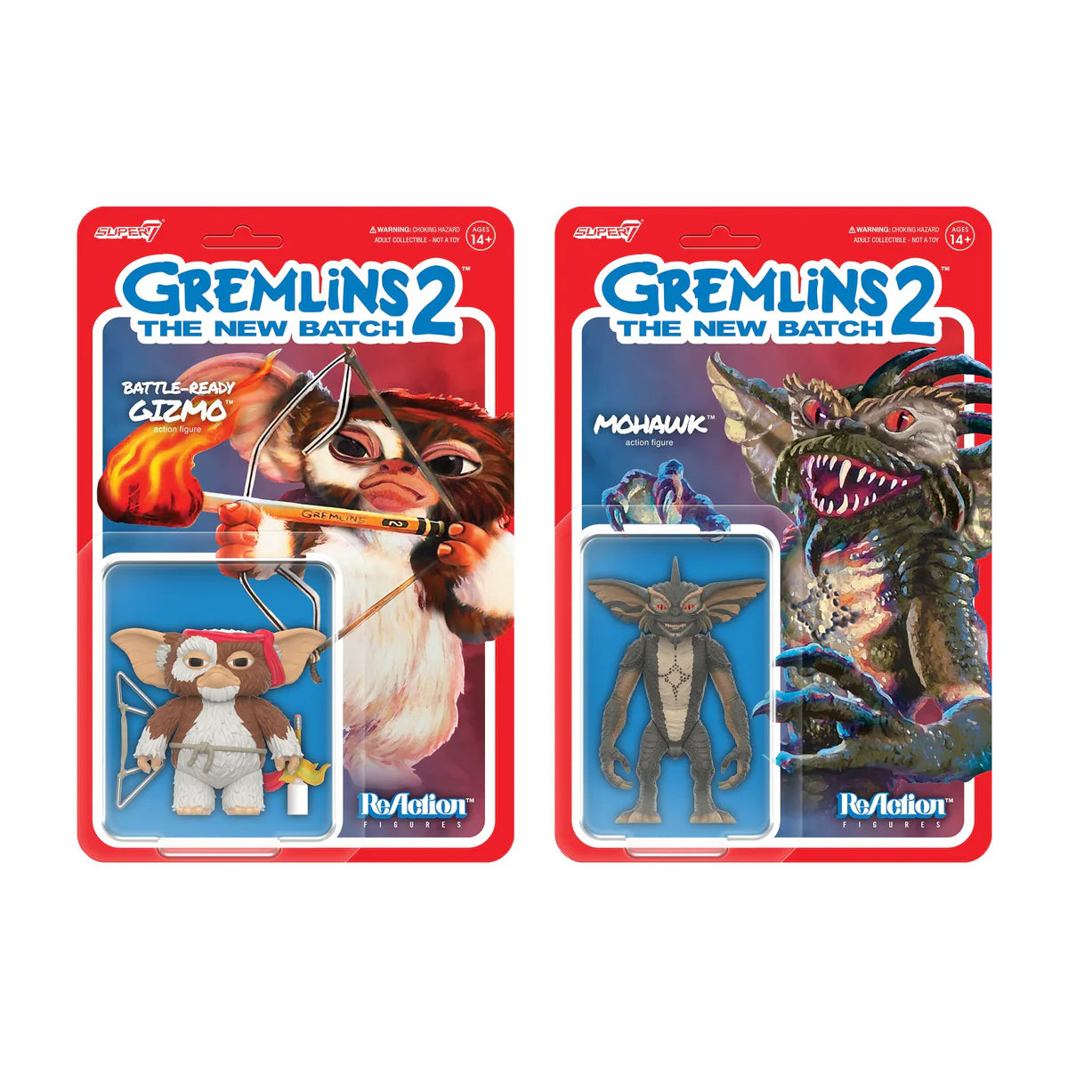 Super7 Gremlins ReAction Gizmo Battle Ready & Mohawk Character Card Figures Set