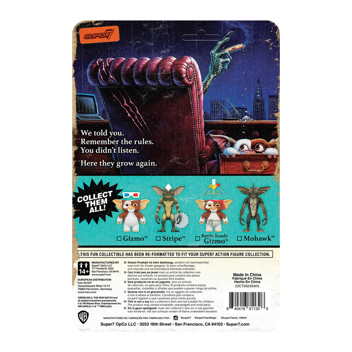 Super7 Gremlins ReAction Gizmo Battle Ready & Mohawk Character Card Figures Set