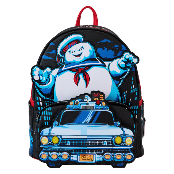 Zaino Loungefly Ghostbusters Stay Puft ed Ecto-1 vista frontale